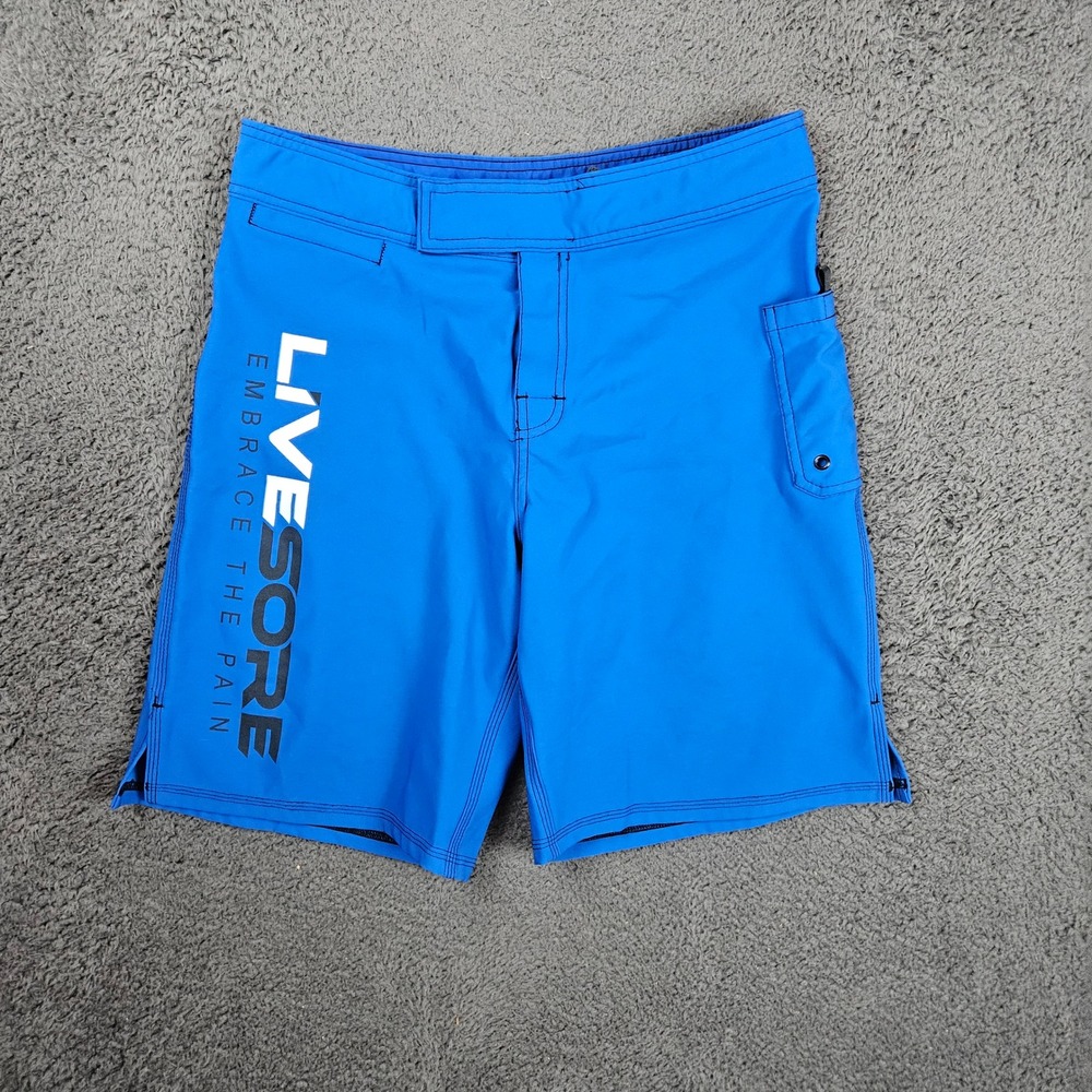 LiveSore Embrace The Pain Mens‎ MMA Board Shorts Blue Size 32 Made in USA